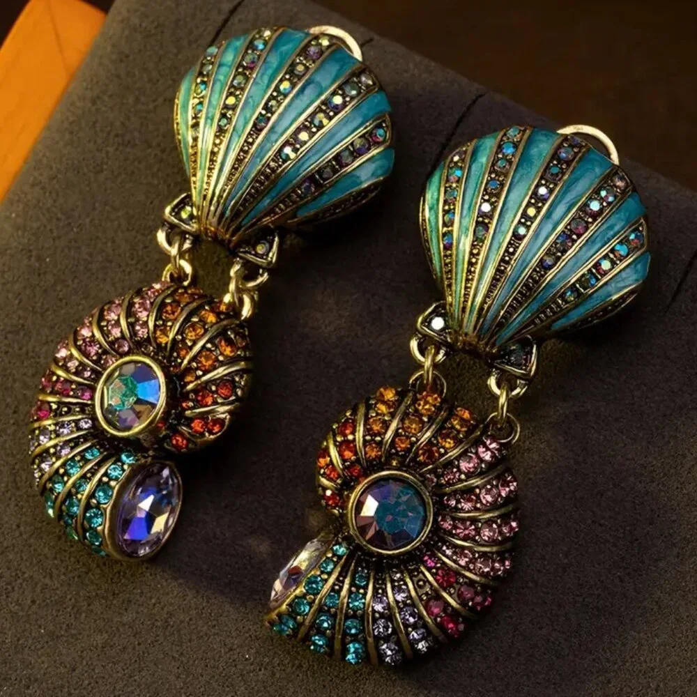 NEW Heidi Daus multicolor shell omega back stud earrings - Picture 3 of 6